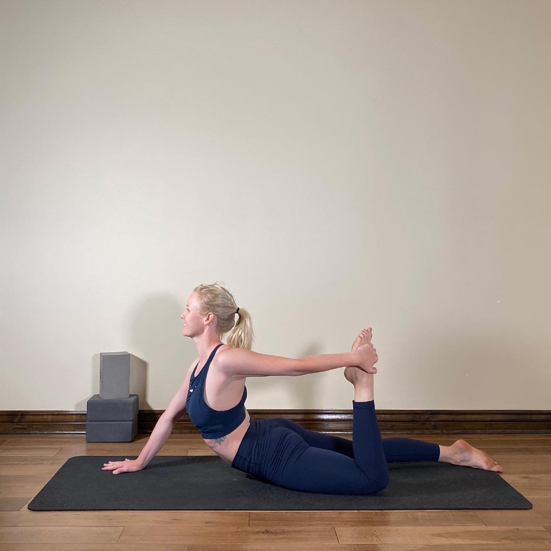Adrha Dhanurasana in Eka Pada Urdhva Mukha Svanasana
