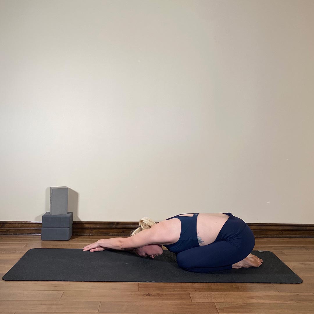 Hands to the Side Childs Pose, Parsva Hasta Balasana